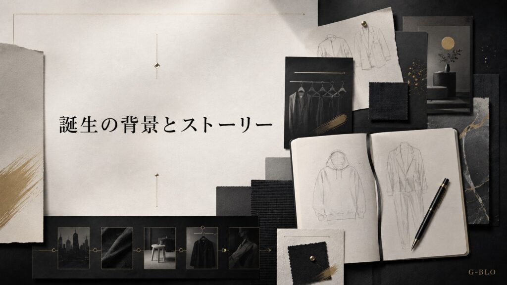 ReZARD誕生の背景とストーリーをデザインノートや洋服のスケッチ、生地見本で表現した画像