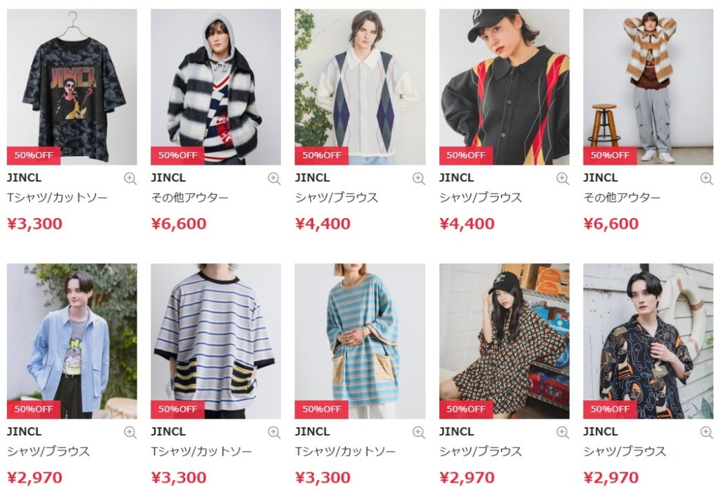 JINCL 展開商品一覧 ファッションスタイル