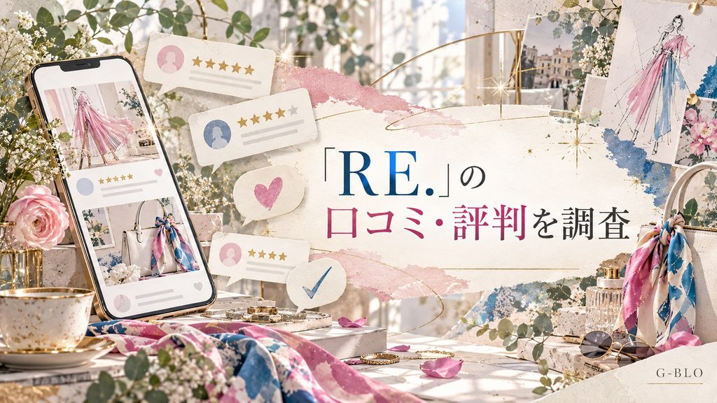 「RE.」の口コミ・評判をイメージしたスマートフォンとレビューカードのコラージュ